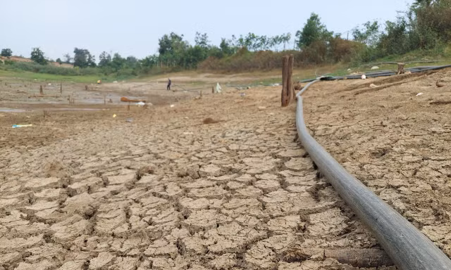 Cận cảnh hồ thủy lợi ở Kon Tum cạn trơ đáy