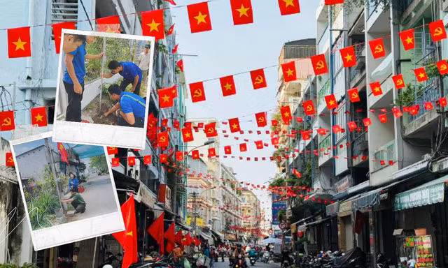 Đoàn viên thanh niên thực hiện công trình đường cờ Tổ quốc mừng đại lễ 30/4