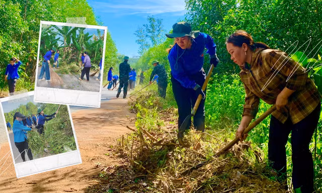 Đoàn viên thanh niên tham gia phát quang hành lang tuyến đường giao thông