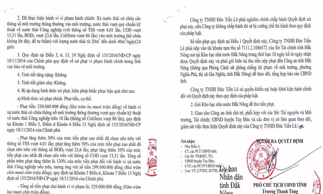Văn bản xử phạt hành chính của UBND tỉnh Đắk Nông