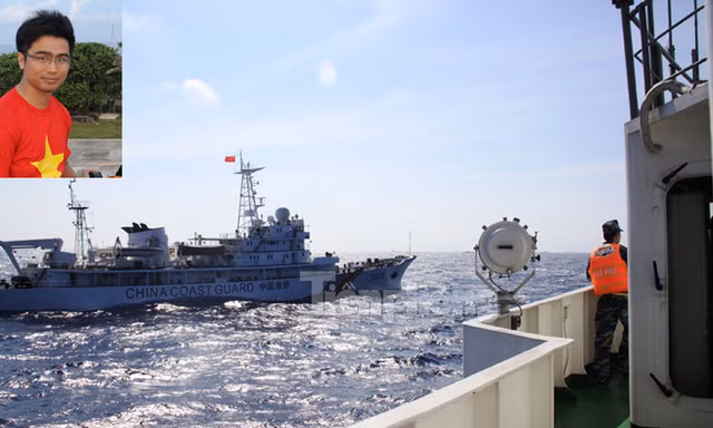 Tài CSB Trung Quốc áp sát tàu CSB Việt Nam. Ảnh: Nguyễn Huy.