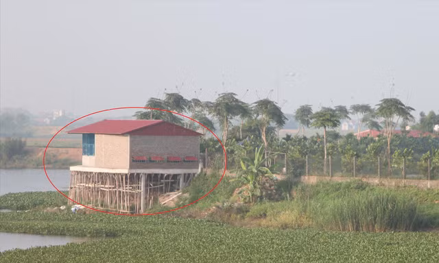 Nhà câu cá, uống cà phê có dấu hiệu lấn chiếm của gia đình ông Bùi Thế Sơn. Tác giả ảnh: Nguyễn Thắng