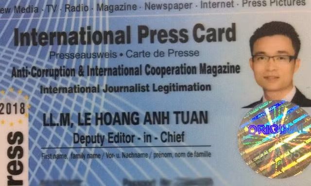 Hình ảnh thẻ nhà báo quốc tế của ông Lê Hoàng Anh Tuấn