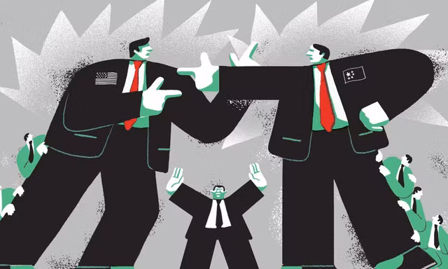 Tranh minh họa cuộc đối đầu giữa hai siêu cường Mỹ - Trung. (Nguồn: SCMP)