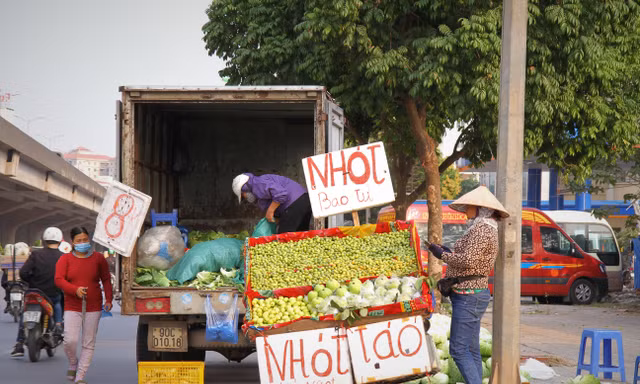 Xe bán hoa quả đỗ bên vệ đường