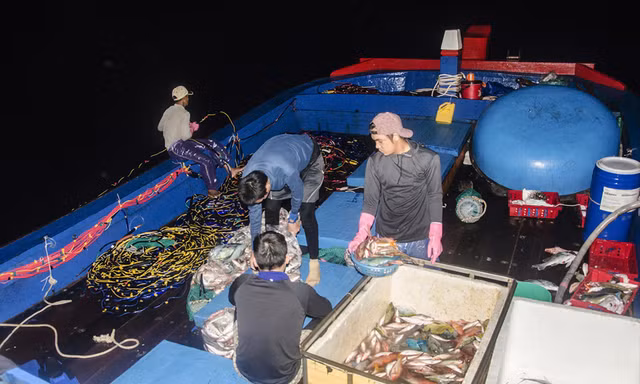 Một phiên đánh cá đêm của ngư dân xóm Ghành Cả tại đảo Xà Cừ, quần đảo Hoàng Sa. Ảnh: Văn Chương