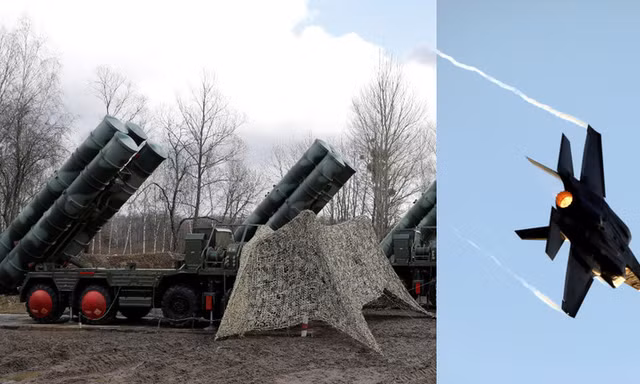 Hệ thống phòng không S-400 tại Nga (trái) và máy bay F-35 trên bầu trời