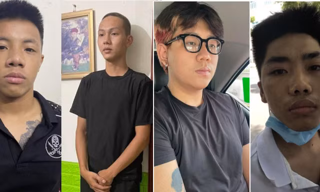 Nhóm đối tượng Khánh, Bình, Dương và Hiếu (từ trái sang)