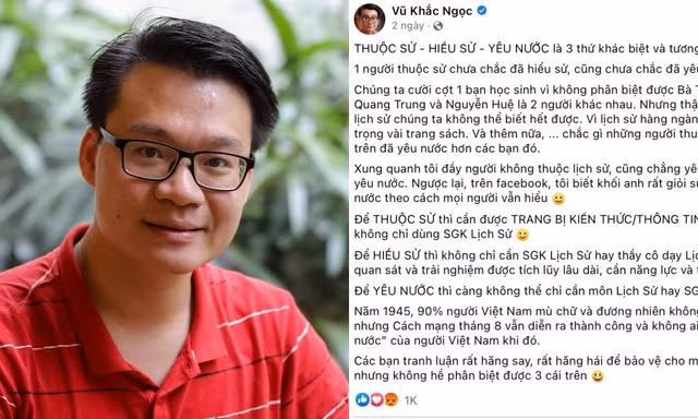 Thầy giáo Hóa học phát ngôn gây tranh cãi: "Để yêu nước thì không thể chỉ cần môn Lịch sử"