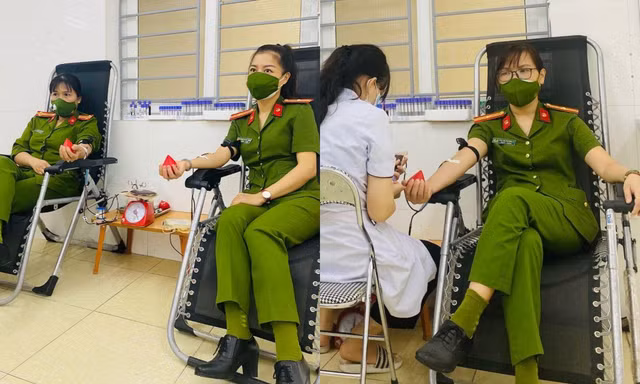 Trở về sau đêm dài trực chốt, nữ Trung tá cùng đồng đội lập tức hiến máu cứu người