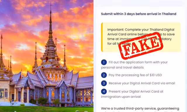 Khai báo nhập cảnh trực tuyến khi du lịch Thái Lan, coi chừng vào nhầm web giả