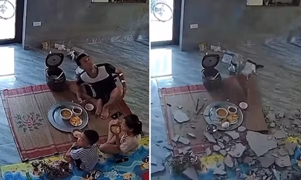 Đang ăn thì nghe thấy âm thanh lạ, người cha phản ứng nhanh giúp 2 con thoát nạn