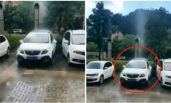 Mưa chỉ trút xuống đúng một chiếc ô tô trong bãi đậu xe đông đúc, có phải "lỗi do ăn ở"?
