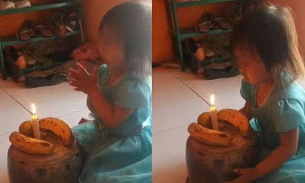 Mẹ không thể mua bánh, cô bé 3 tuổi vui vẻ mừng sinh nhật với 3 quả chuối