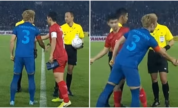 Tại sao Hùng Dũng và Theerathon không bắt tay nhau trước khi trận Chung kết bắt đầu?