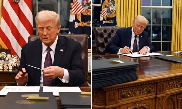 Tại sao Tổng thống Trump đặt một chiếc nút đỏ trên bàn sau khi nhậm chức?