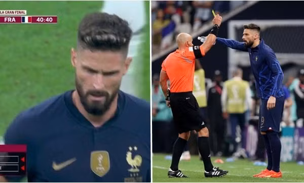 Tại sao Olivier Giroud nhận thẻ vàng trong hiệp 2 trận Chung kết dù bị thay ra từ hiệp 1?