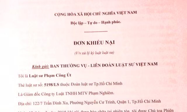 Đơn khiếu nại của ông Phạm Công Út. Ảnh: Tân Châu