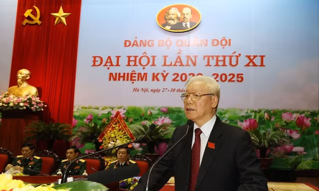 Tổng Bí thư, Chủ tịch nước phát biểu tại Đại hội đại biểu Đảng bộ Quân đội lần thứ XI.