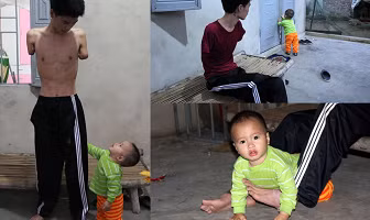 Cám cảnh cha mất hai tay chăm con thơ 14 tháng tuổi