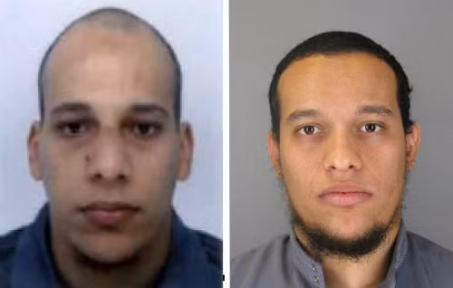 Cherif (trái) và Said Kouachi, 2 nghi phạm thực hiện vụ tấn công khủng bố nhằm vào tạp chí châm biếm của Pháp. Ảnh: AP