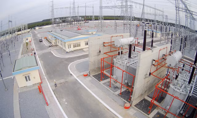 Toàn cảnh TBA 500kV Chơn Thành được chụp từ trên cao 