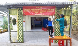 Độc đáo cổng điểm bầu cử được kết bằng lá dừa ở An Giang