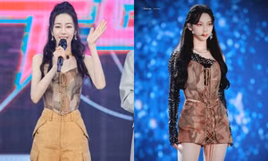 Cùng diện mẫu áo corset giống nhau, Karina aespa ăn điểm hơn Nhiệt Ba dù không hở bạo