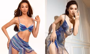 Cận cảnh chiếc váy 'hở bạo' được 'cô dâu nóng bỏng nhất' và 'nàng Hậu quyến rũ nhất' lựa chọn