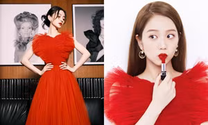 Ngắm Angelababy diện váy đỏ Dior bồng bềnh mới hiểu vì sao Jisoo chỉ chụp ảnh chính diện