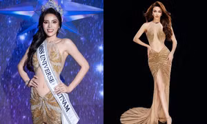 Có phải tân Miss Universe Vietnam 2024 diện váy dạ hội "đụng hàng" đối thủ?