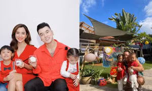 Lisa - Leon nhà Hà Hồ diện áo dài đỏ cực yêu, Lương Thế Thành - Thúy Diễm cùng con đi rước đèn