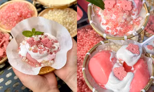 Tàu hũ hoa anh đào gây mê vì xinh yêu, có trân châu như ngọc trai nổ "bốp bốp"