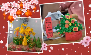 Tết đến, Xuân về trong lớp học: Rực rỡ mai vàng, câu đối đỏ, ngon mắt bánh chưng, bánh ít 