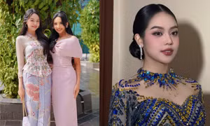 Hoa hậu Thanh Thủy diện trang phục truyền thống Indonesia khi tham dự sự kiện