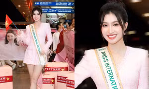 Phương Nhi "sắc hồng trong khu vực sân bay" ngày lên đường tới Miss International 2023