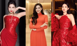 Tham dự loạt sự kiện cuối năm, Hoa hậu Đỗ Thị Hà đẹp hút mắt khi chọn gam màu đỏ