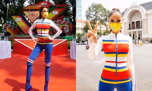 Hoa hậu H’Hen Niê đeo khẩu trang, diện jumpsuit khoe đường cong hoàn hảo cổ vũ thể thao