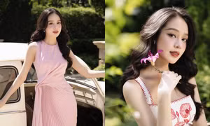 Hoa hậu Thanh Thủy khoe nhan sắc tựa nàng Xuân trong BST mới của Lê Thanh Hòa