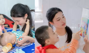 Á hậu Phương Nhi giản dị khi đi làm từ thiện, dịu dàng chăm sóc từng em nhỏ mồ côi