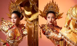 Đoàn Thu Thủy trình diễn trang phục dân tộc "Lưỡng Nghê Chầu" tại Miss Global 2023