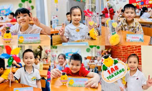 Thầy cô trường tiểu học Phan Đình Giót tổ chức lễ đón các bé "gà con" lớp 1 vui tưng bừng