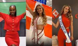 Dàn thí sinh đầu tiên khởi hành tới Miss World, tràn ngập sắc đỏ tại sân bay