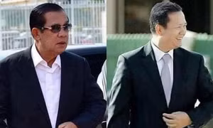 Thủ tướng Campuchia Hun Sen (phải) và con trai Hun Manet. (Ảnh: Khmer Times)