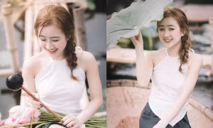 Nữ sinh Đại học Thăng Long gây ‘thương nhớ’ mùa sen