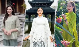 Hoa hậu Thùy Tiên, Đỗ Thị Hà khoe nhan sắc đằm thắm đi lễ chùa đầu Xuân