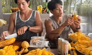 Nhóm tài tử cơ bắp Hàn Quốc ăn 25 kg xoài khi đến Nha Trang 