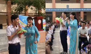 Thần thái của nam sinh múa phụ họa cho cô giáo hát khiến cả trường cười không ngớt