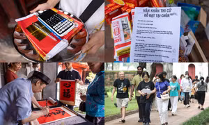 Sĩ tử tấp nập đến trường đại học đầu tiên ở Việt Nam để cầu may trước kỳ thi tốt nghiệp