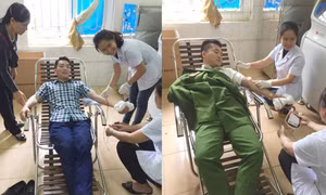 Hai chiến sỹ công an hiến máu cứu người